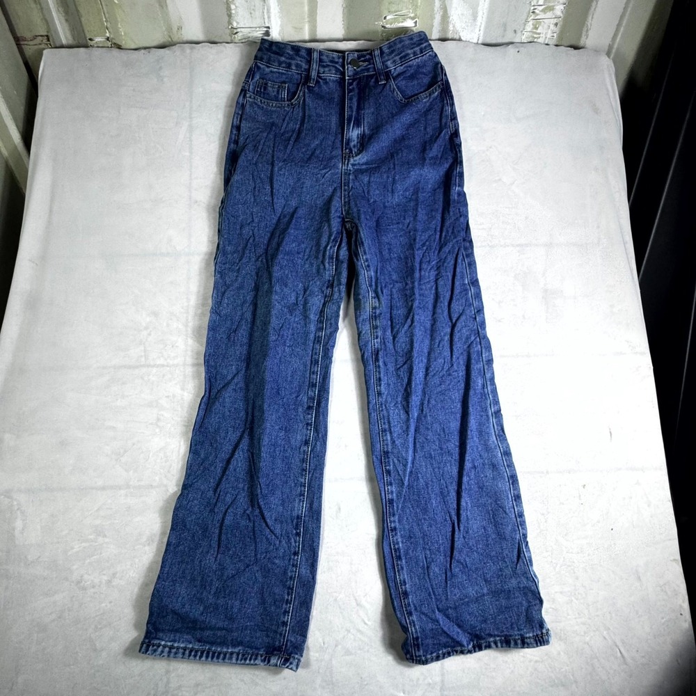 Shein Ankle Jeans Womens 2 Blue Denim Straight Leg Workwear Outdoor Whiskered